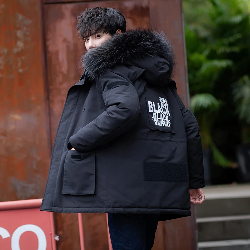 Мужской пуховик с капюшоном AYUNSUIE толстая парка большого размера воротником из