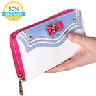 Kawaii Сейлор Мун дизайнерский кожаный Длинный кошелек для женщин японский модный бренд Дамский кошелек на молнии прекрасная сумочка клатч для женщин