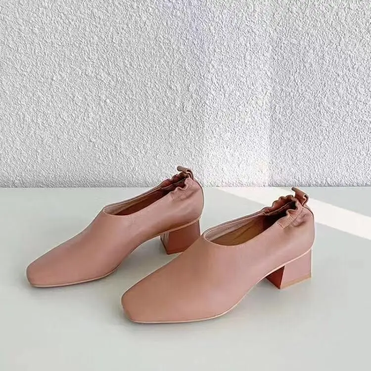 Женская обувь с верхом из коровьей кожи повседневная розового цвета на каблуке 5