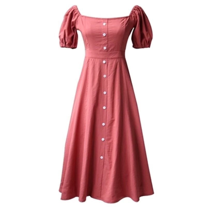 

Женское платье с вырезом лодочкой, длинное винтажное платье во французском ретро-стиле с пышными рукавами и пуговицами, Элегантное летнее платье, T39