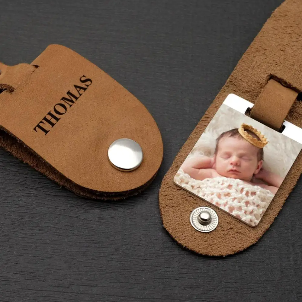 

Leather Keychain Photo Keychain Mothers Fathers Day Gift Picture Keyring Gift For Him Leather Key Fob Birthday Gift Key Chain
