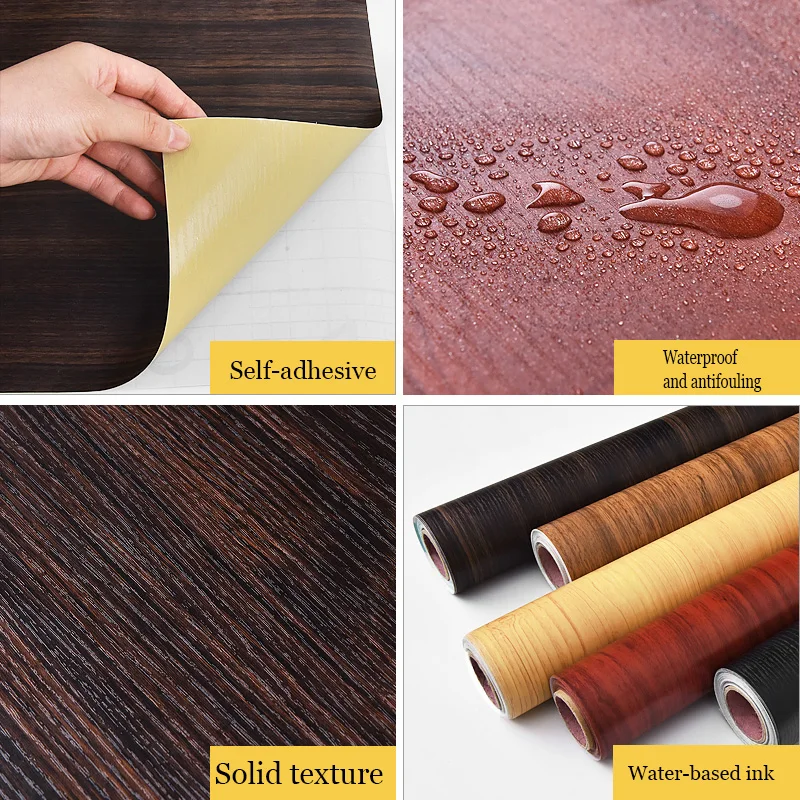 

61cm*5m Modern Heat Resistant Waterproof PVC Self-Sticking Imitation Wood grain Wall Art New House Renovation WallPaper Stickers