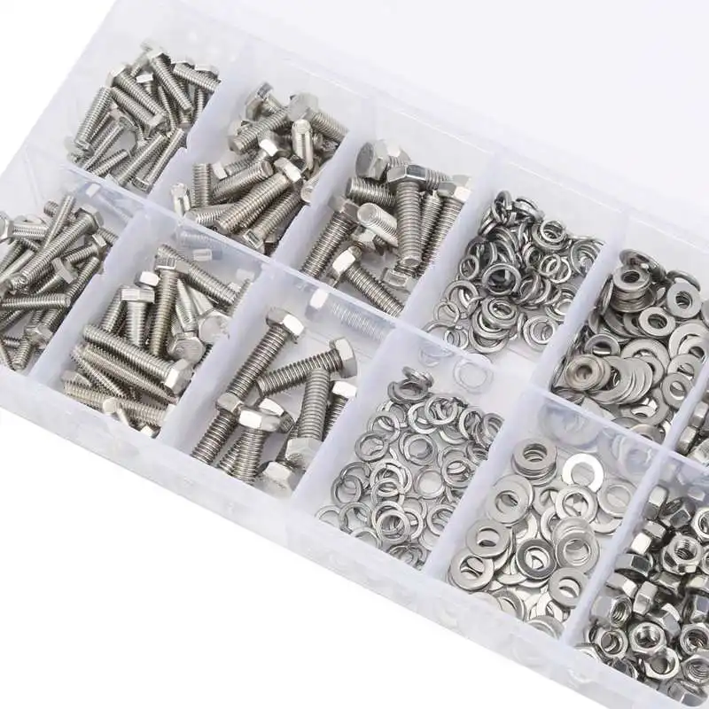 

304 Stainless Steel Screw Hex Bolts Nut Gasket M 4-6 Assortment Set Box