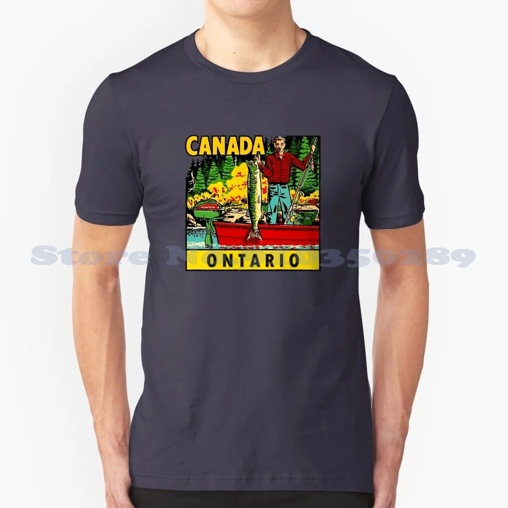 

Летняя забавная футболка для мужчин и женщин, винтажная дорожная переводная картинка Онтарио, рыбалки, Канады, Северной щуки
