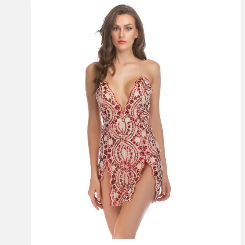 Sexy V Neck Gold Sequined Party Without backrest Backless Dress Lining Bodycon intermediate sleeve Night Club Mini G26 | Женская одежда