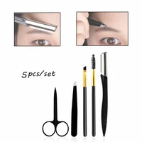 5pcsset unisex beauty tool scissor brow razor stainless steel combing eyebrow set