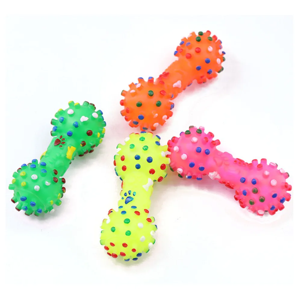 1pcs Pet Dog Cat Puppy Sound Polka Dot Squeaky Toy Rubber Dumbbell Chewing Funny | Дом и сад