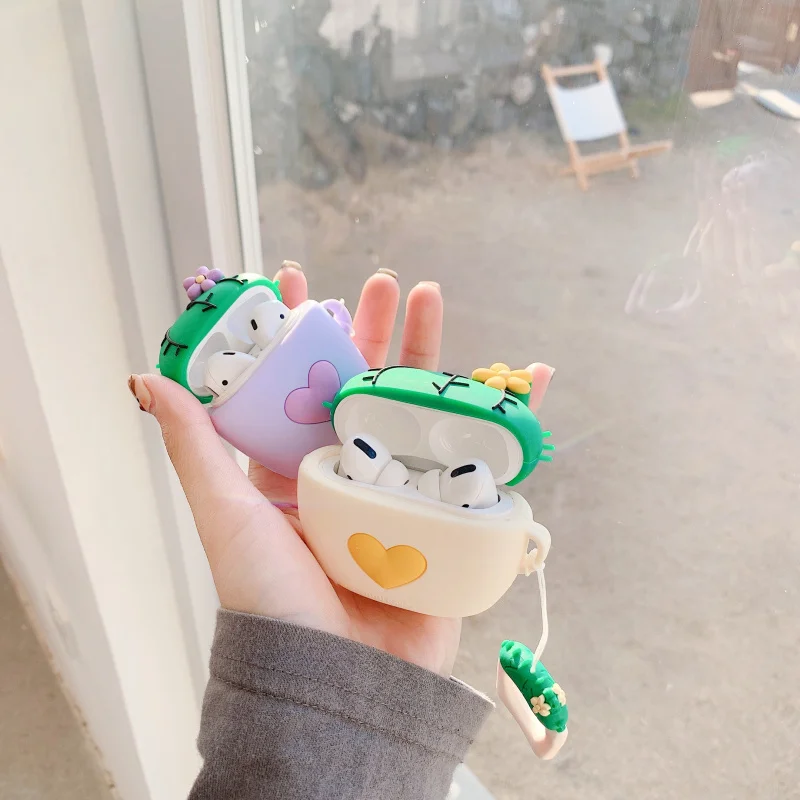 3D силиконовый чехол для Airpods Pro Cute Love heart cactus Bluetooth наушников Airpod Чехол AirPods 1 2 3 Funda |