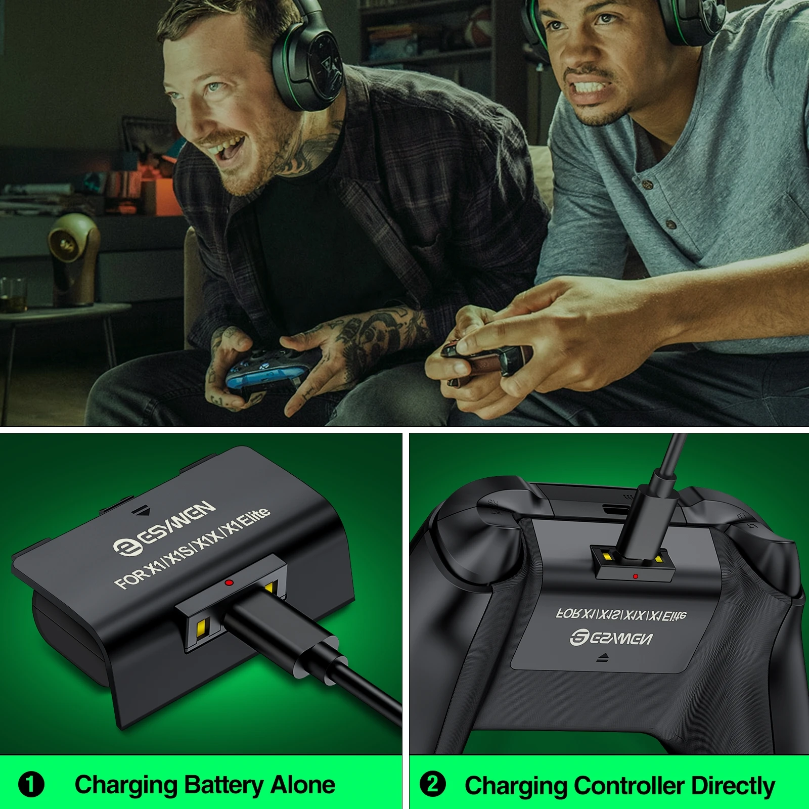 2X1200mAh Rechargeable Battery Packs For Xbox Series X|S/Xbox One X/S + 4 Battery Covers For Xbox One Charger Kit With USB Cable