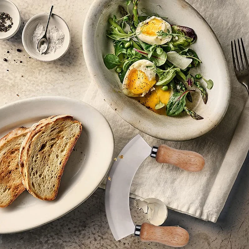 Нож для измельчения трав с 1 лезвием из нержавеющей стали нож пиццы деревянной