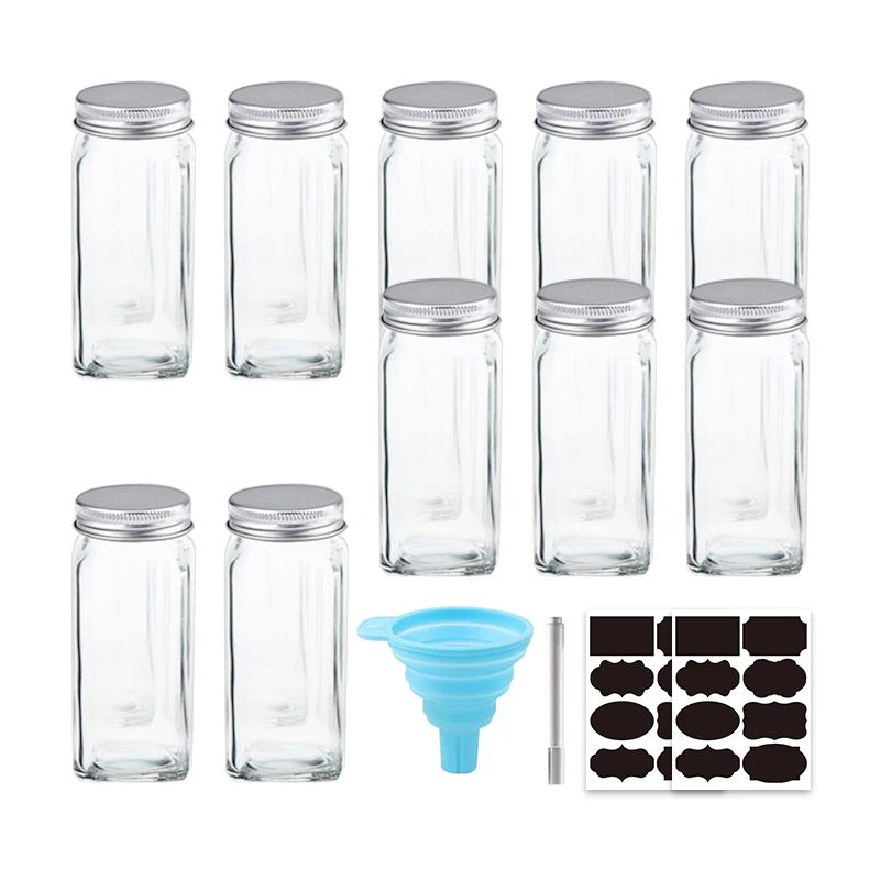 

8/10/12PCS Herb Jar Glass Spice Jars Condiment Bottle Spice Organizer Salt and Pepper Kitchen Spice Seasoning Organizer Herb Jar
