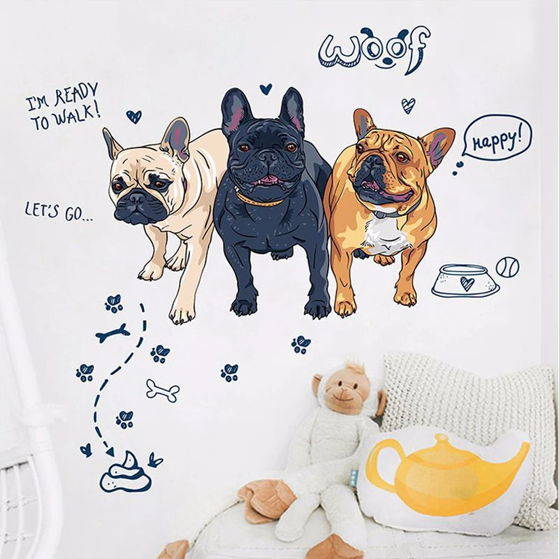 Наклейки на стену с мультяшными собаками французским бульдогом украшение для