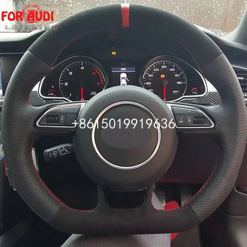 

New DIY Sewing-on Black Suede Black Leather Steering Wheel Cover Exact Fit For Audi Series