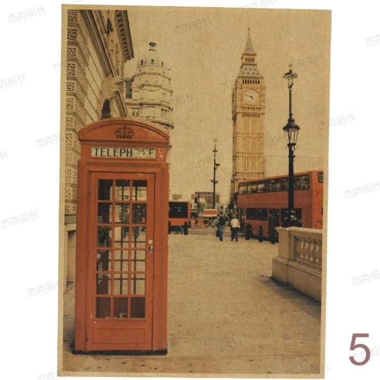 

Retro European architecture old car inspirational poster cafe bar nostalgia Vintage kraft paper poster