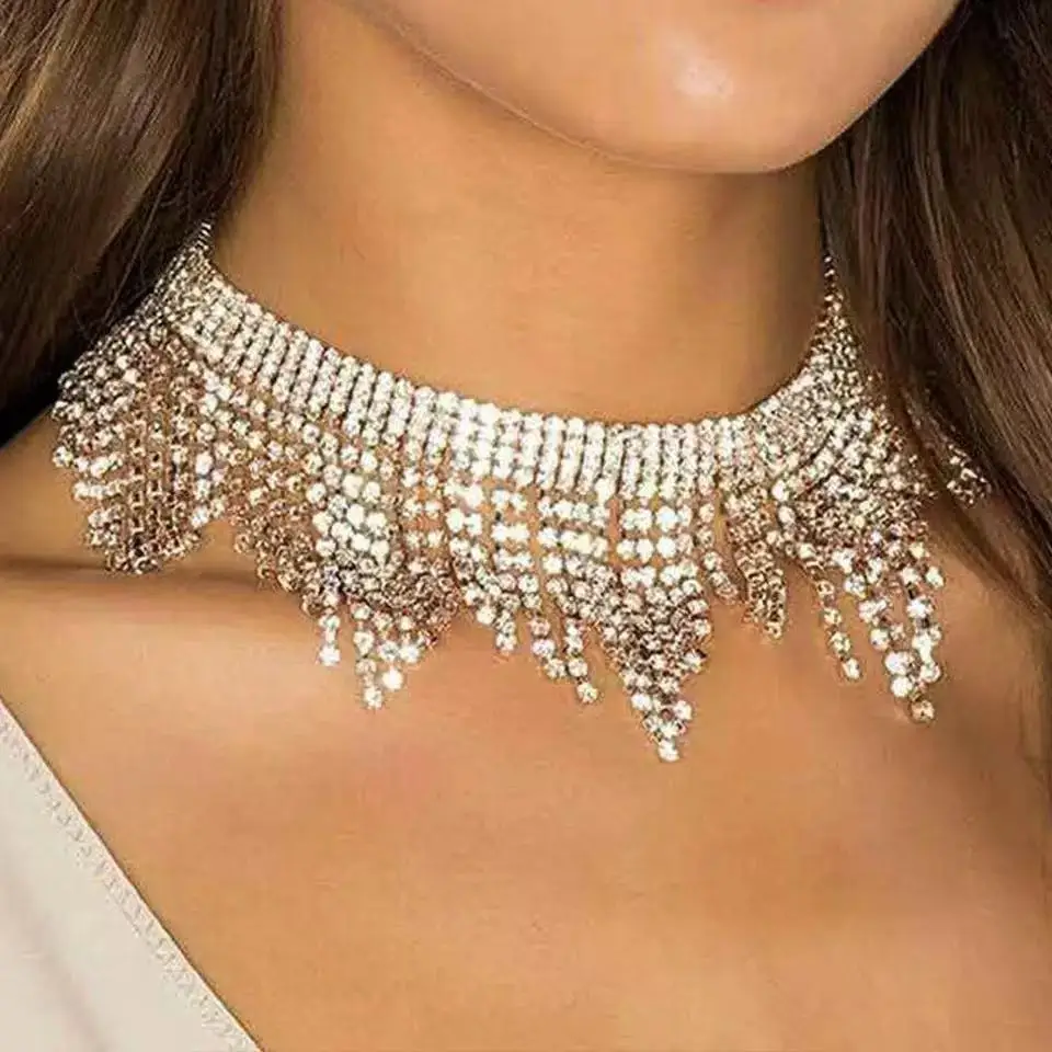 

Ожерелье-чокер Стразы с кисточками и кристаллами высокого качества женские свадебные аксессуары серебряная цепочка панк готические Чокер...