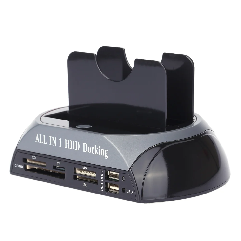 2.5  3.5 SATA/IDE HDD Case 2-Dock Dual Bay Hard Disk Drive HDD Docking Station e-SATA Card Reader USB Hub Hdd Enclosure Station