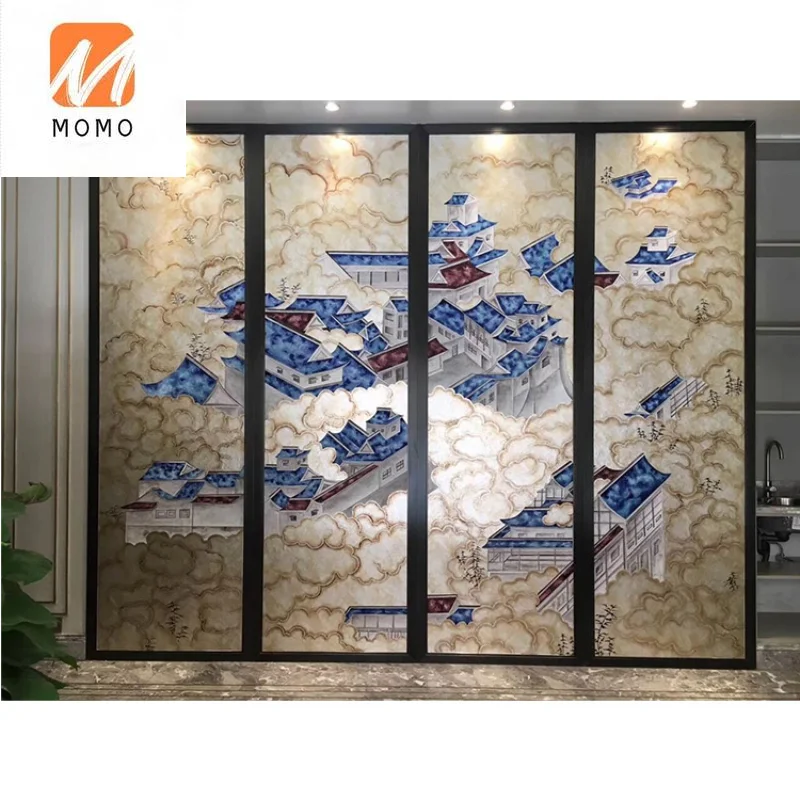

Hand painted silk wallpaper folding screen
