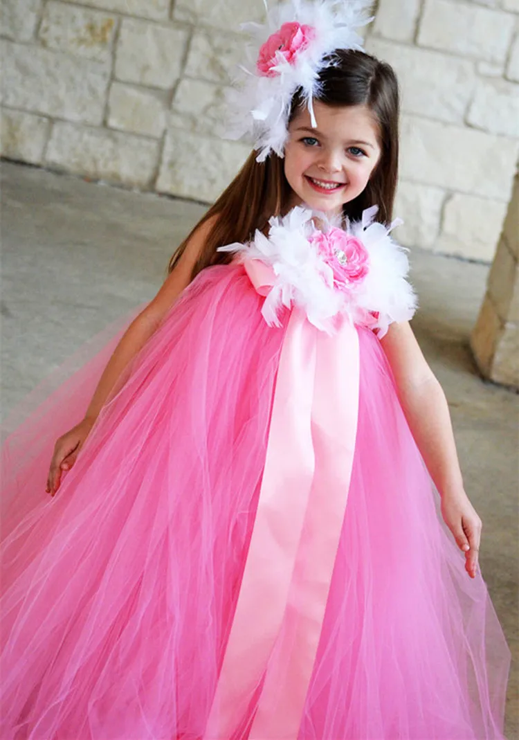 Vintage Spring Summer Kids Girls Dresses Wedding Flower Tutu Feather Toddler Birthday Party Clothes | Детская одежда и обувь