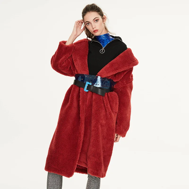 Женское пальто из искусственного меха длинное с мишкой Тедди женская одежда