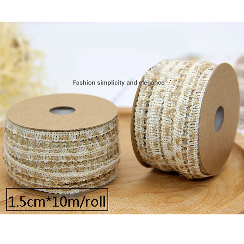 

10M/Roll Jute Lace Roll Hessian Rustic Wedding Decoration Party Gift Packaging
