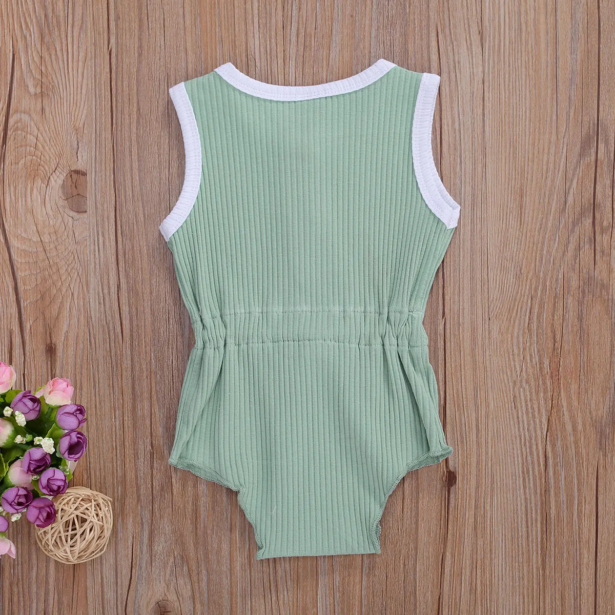 

0-12M Infant Baby Boys Girls Summer Romper Button Front Sleeveless Solid Bodysuit One Piece Jumpsuit