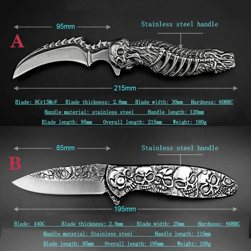 Складной нож Skull Death высокопрочный тактический карманный резец Stonewash для фруктов