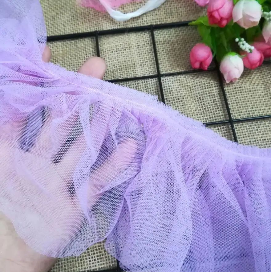 1 м плиссированные тюлевые кружевные ткани 12 см DIY Швейные ленты синий фиолетовый