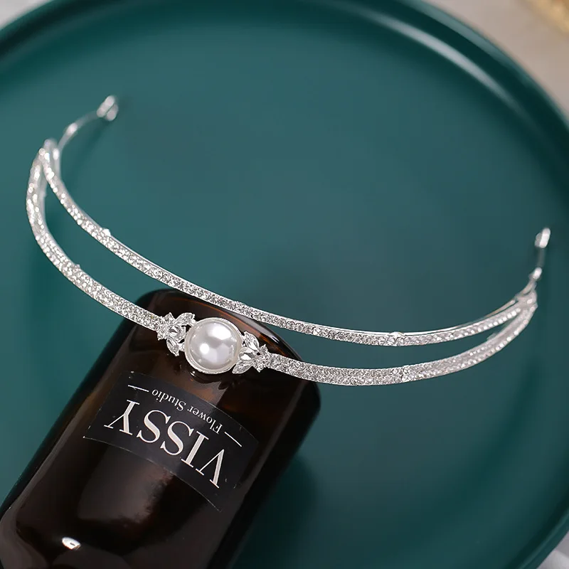 Серебряный Цвет Корона и Тиара Свадебные аксессуары для волос Perals повязки женщин