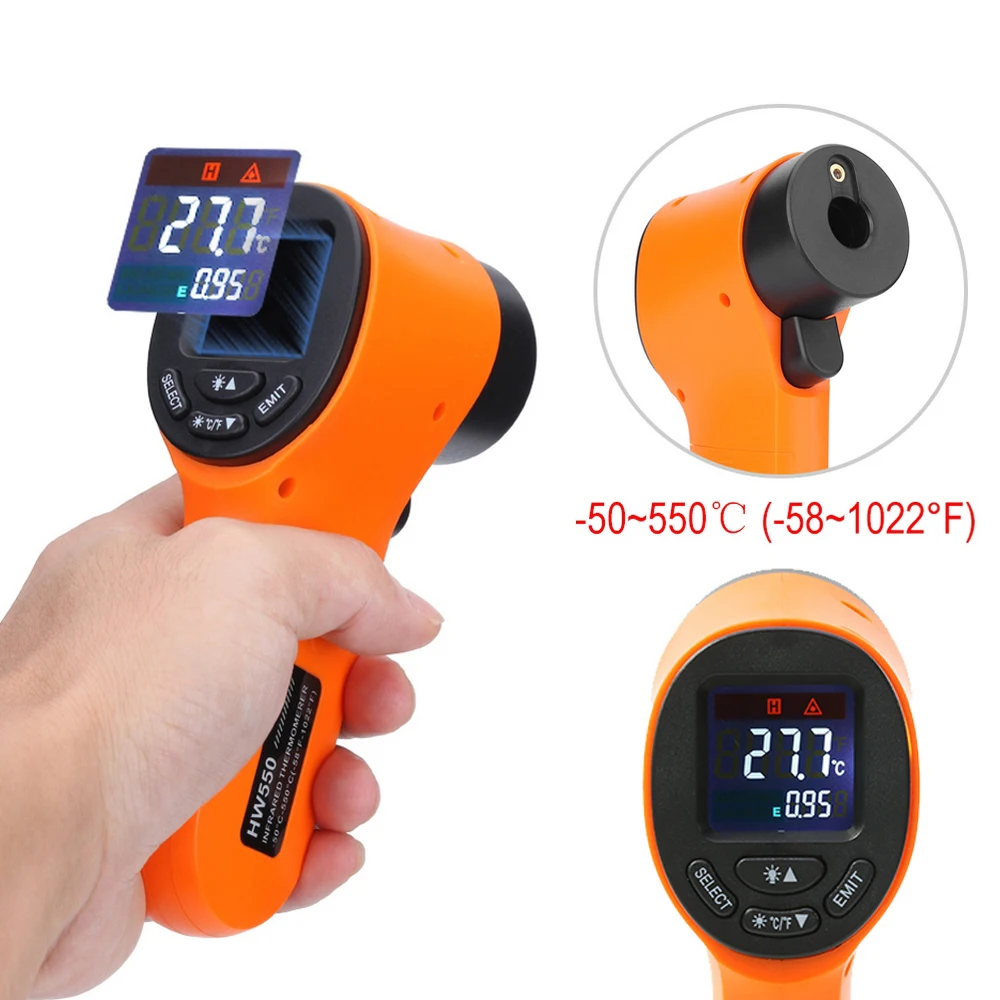 

Цифровой инфракрасный термометр, Бесконтактный цифровой пирометр, лазерный термометр-50 ~ 550 ℃ (-58 ~ 1022 ℉), термометр