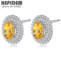 hepidem 100 citrine 925 sterling silver stud earrings 2022 new women yellow big size stone gem gemstones s925 fine jewelry 5084