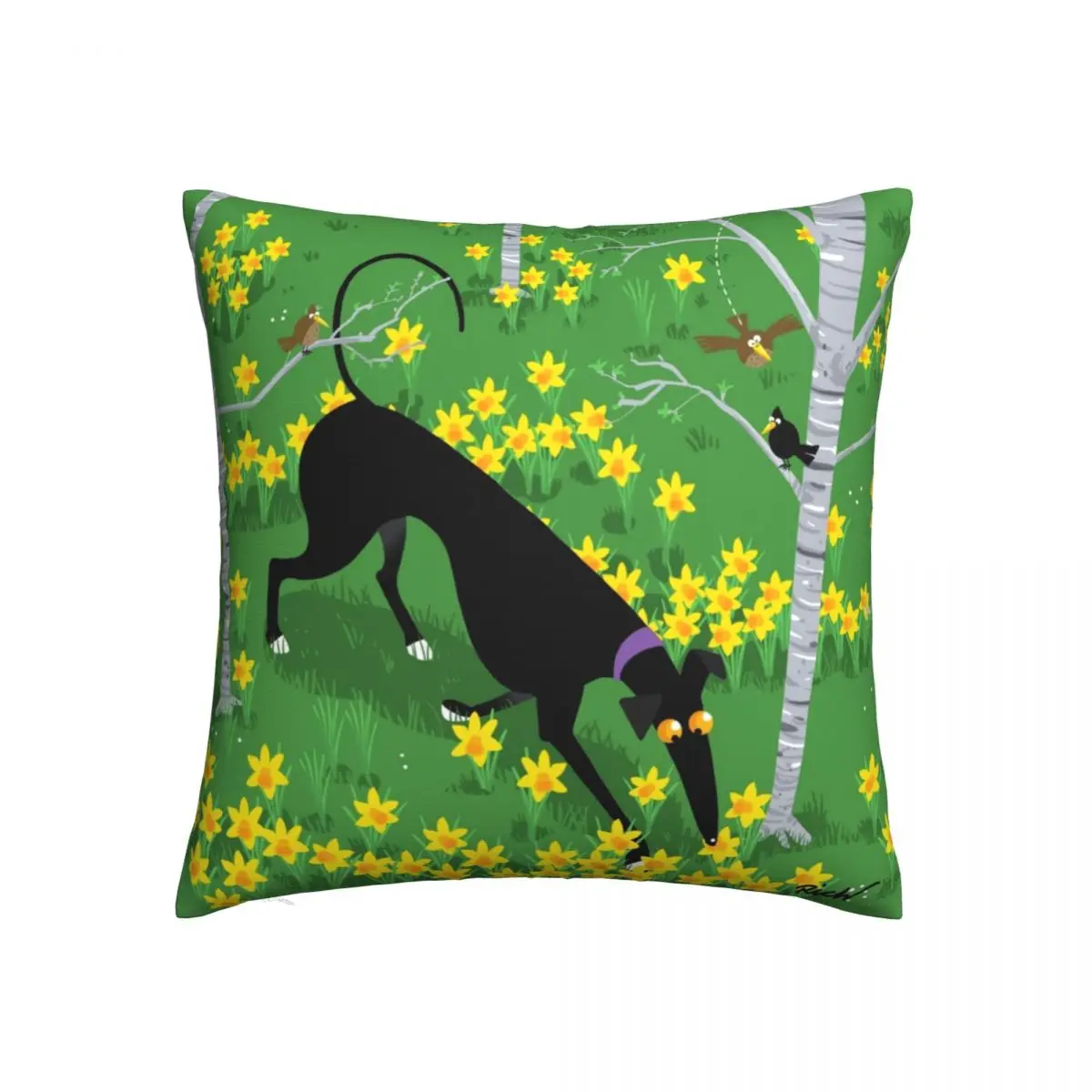 

Greyhound Pillow Case Daffodil Hound Soft Polyester Pillowcase Hugging Zipper Spring Cover
