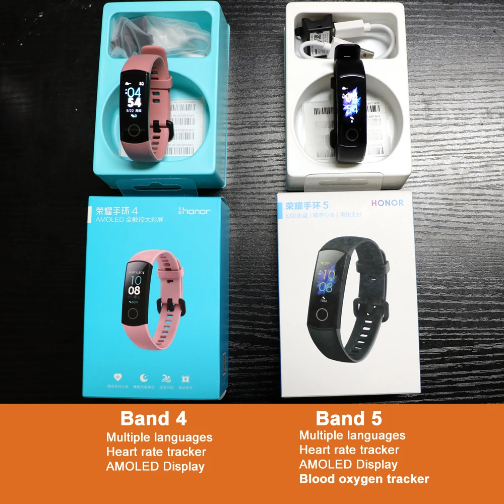 Huawei Honor Band 4 Band 5 Смарт-часы 50 м Водонепроницаемый фитнес-трекер AMOLED сенсорный экран для сердечного ритма монитор сообщение шоу