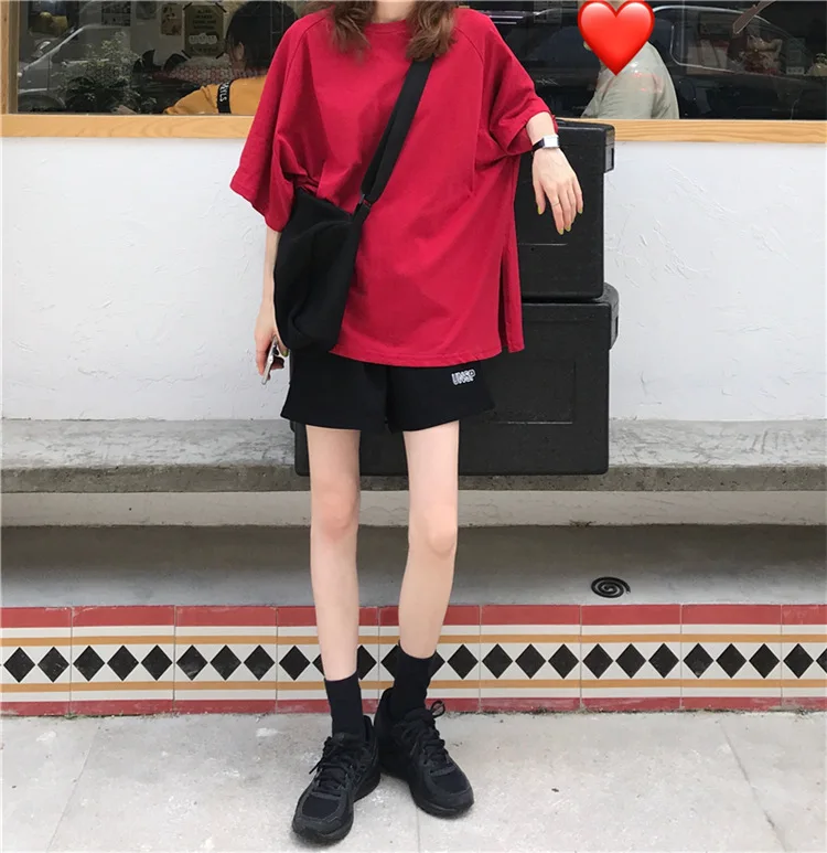 Однотонная футболка с коротким рукавом женская 2020 Лето Корейская новая