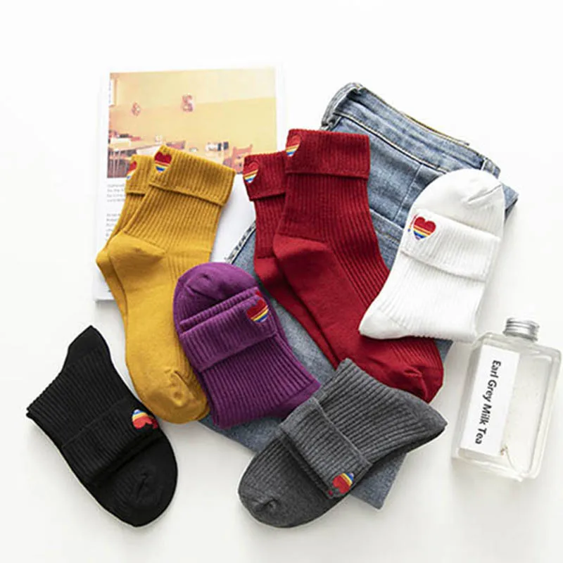

WPLOIKJD Korean New Cotton Rainbow Love Patterned Funny Short Cute Socks Women Cool Fashion Casual Tide Socks Harajuku Skarpetki