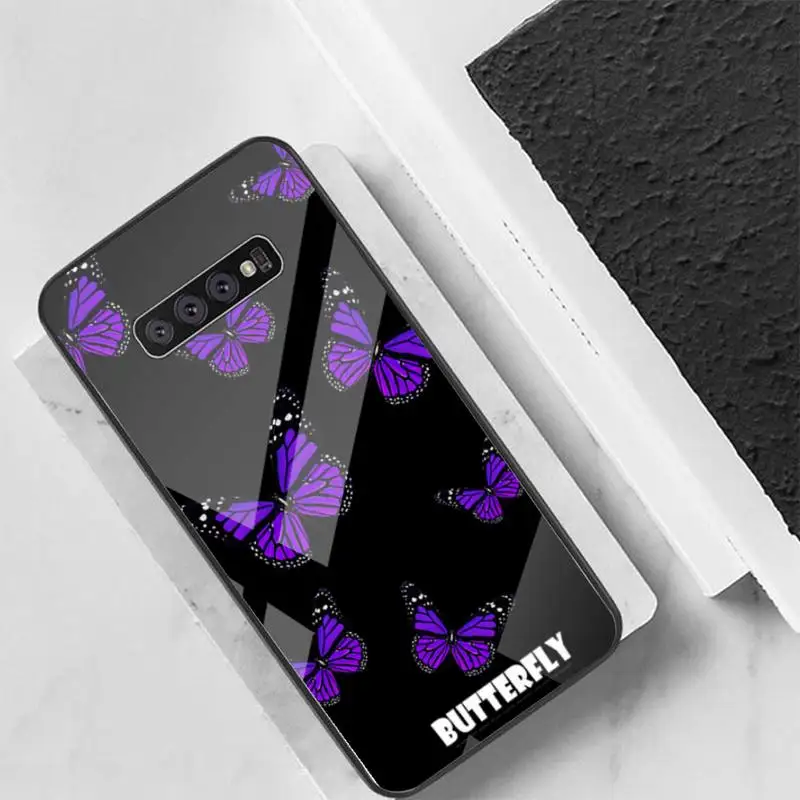 

Pretty butterfly Phone Case Back Cover For Samsung Cases S20 Plus S10 NOTE 8 9 10 10PRO Tempered Glass Soft Silicone Edge