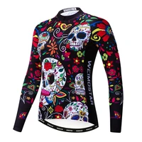 2021 autumn womens cycling jersey long sleeve skull cycling shirt top mountain bike clothing spring pro team bicycle clothes