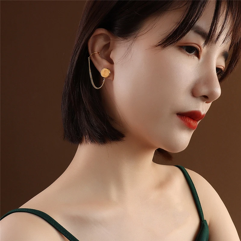 

Trendy Queen Badge Stud Earrings Fashion Jewelry For Women Christmas Gift Vintage Long Stainless Steel Tassel Eardrop Brincos