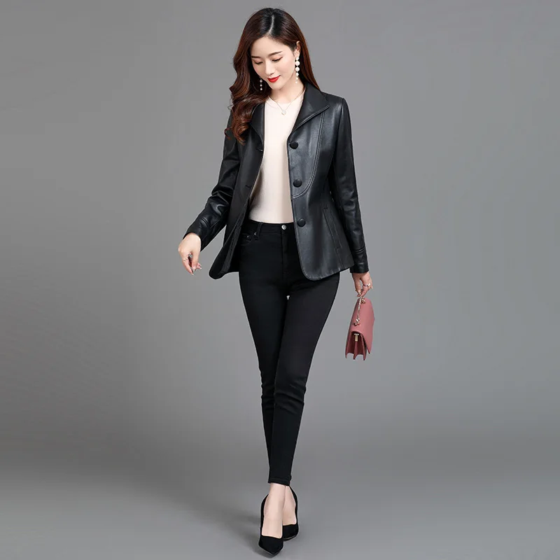 

Haining sheepskin women's coat 2020 new autumn and winter slim fit and versatile short suit collar leather coat