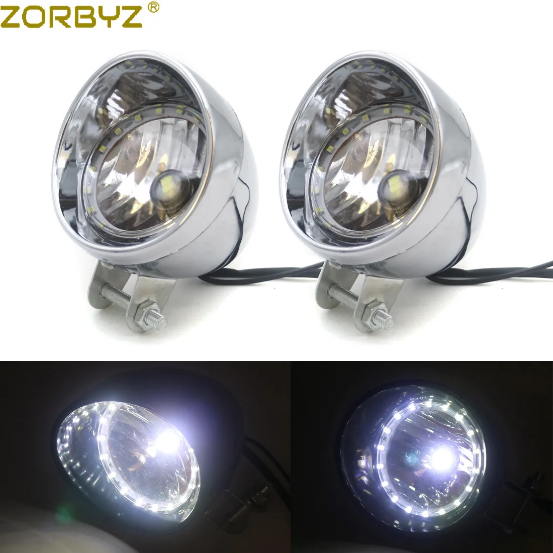ZORBYZ мотоциклетные хромированные светодиодные противотуманные фары с белым