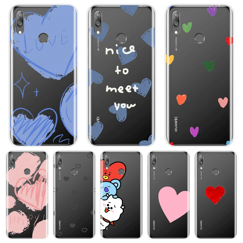 Мягкий чехол с милым сердцем Kawaii Love для Huawei Y9 Y7 Y6 Pro Prime 2019 силиконовый телефона Y5 |