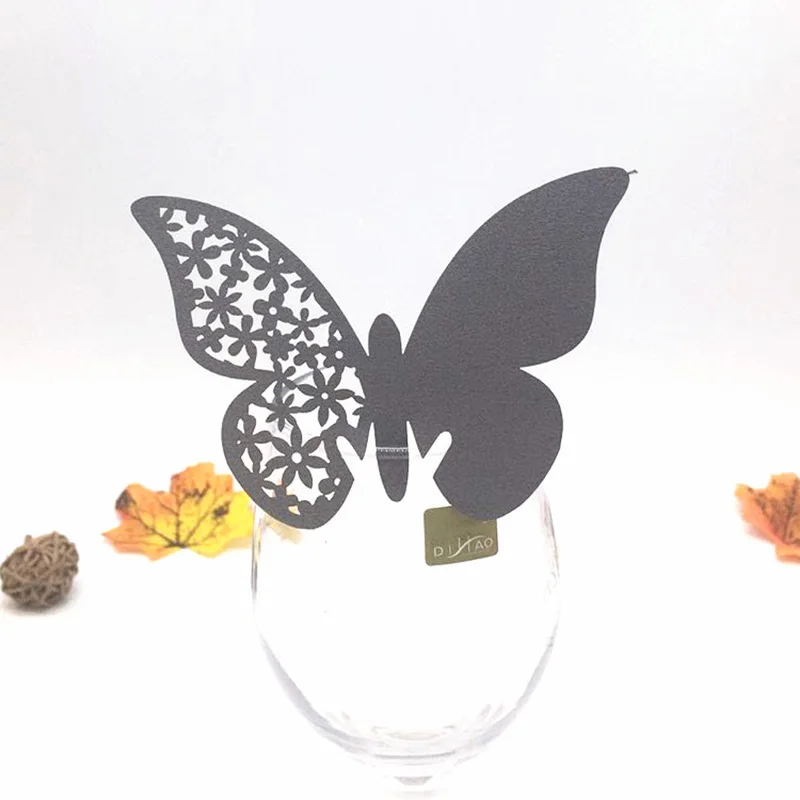 50 шт./лот лазерная резка с бабочками для стола марка вина стекло Имя Место карты