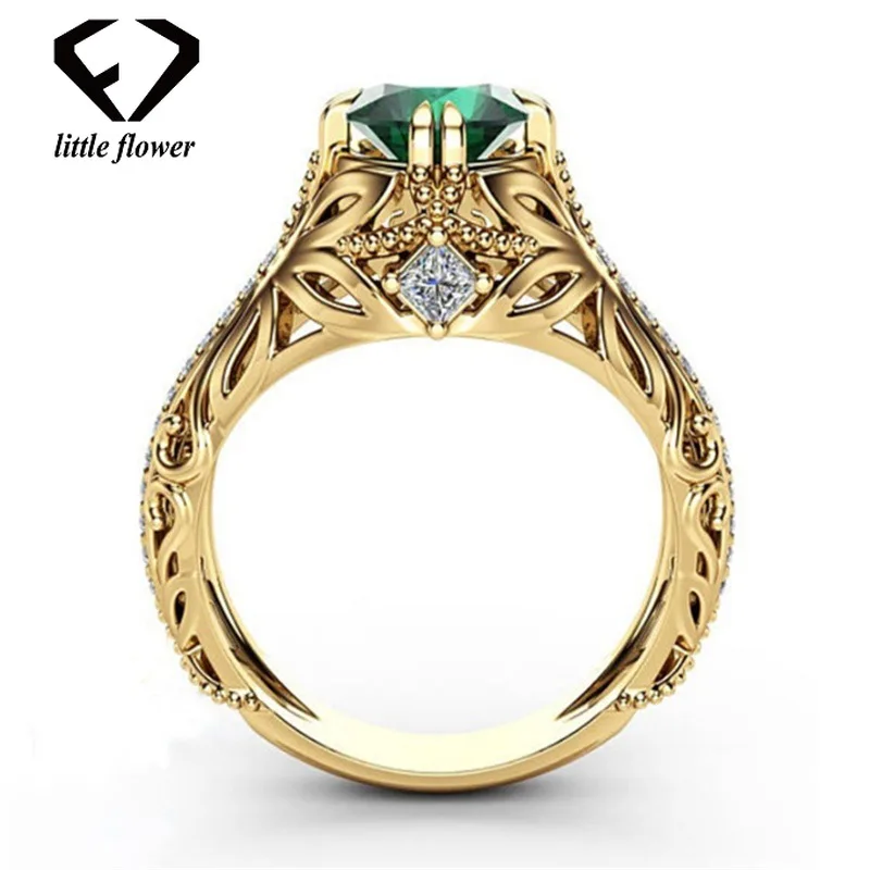 Женское кольцо с изумрудом HOYON Ювелирное Украшение из золота 14 к Etoile Anillos