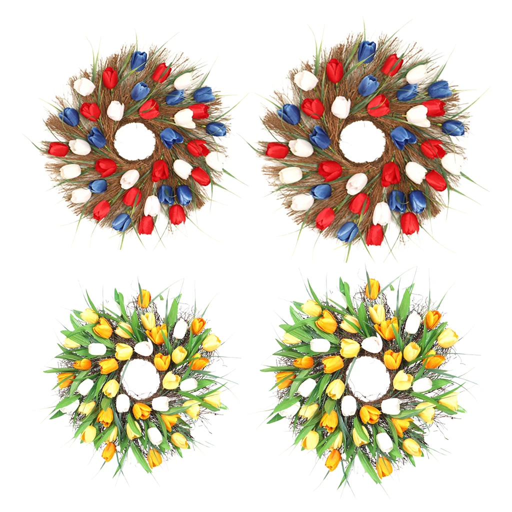 

Round Simulation Wreath Long Leaf Garland Wall Hanging Front Door Wreath Home Decor Round Festival Celebration Garlands
