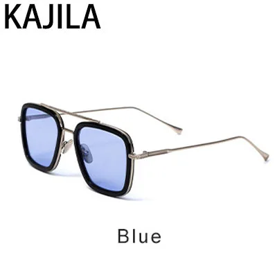 Blue Lentes Tony Stark Солнцезащитные очки Мужские брендовые дизайнерские ретро квадратные стимпанк Железный человек солнцезащитные очки для женщин UV400 очки - Цвет линз: Blue