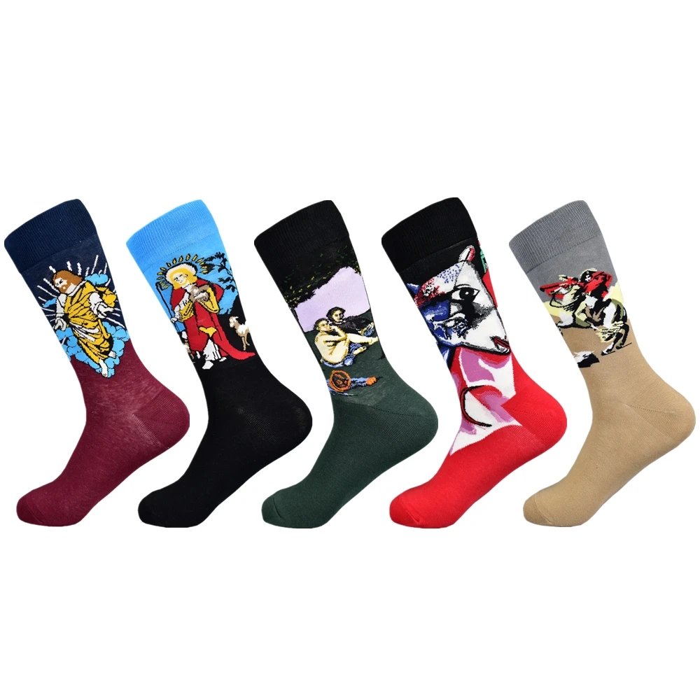 Happy Socks, ограниченная серия, повседневные, новинка, мужские забавные носки, подарочный набор, серия масляной живописи, чёсаный хлопок, новинка, мужские, 5 пар