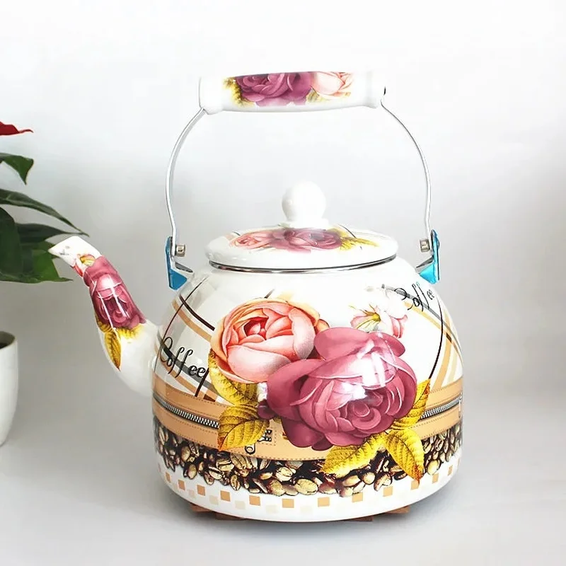 

Thicken Large Capacity 5L Enamel Full Flower Enamel Kettle Milk Tea Flat Bottom Pot Induction Cooker Teapot Cool Kettle Water