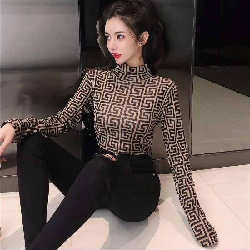 

Autumn new fashion middle collar high collar slim oversize top, high stretch coat, long sleeve bottom shirt