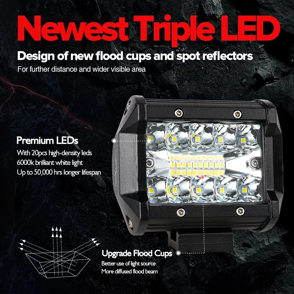 

4'' 18w Triple Row Pods Spot Flood Combo Led Work Light Bar Off Road Driving Fog Tail Lamps Car Suv Atv Tractor Trucks Car Light
