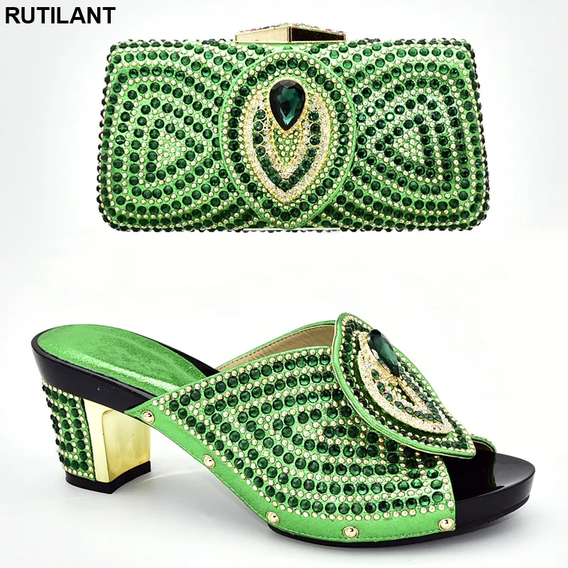 Последние Нигерии Для женщин комплект из обуви и сумки украшенные Стразы в