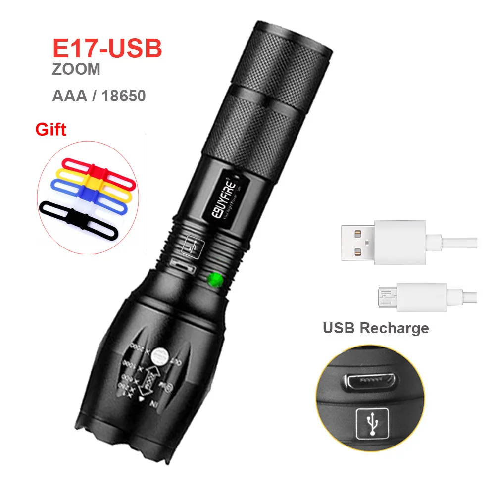 USB флэш-светильник перезаряжаемый XM-L T6 светодиодный 3800lm AAA фонарь светильник 500 м масштабируемый 18650 водонепроницаемый светильник s - Испускаемый цвет: SET C E17-U